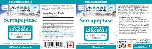 Bio Absorb Serrapeptase Supplement 120.000 SPU, Hochdosiert, Verzögerte Freisetzung, 60 Kapseln