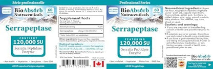 Bio Absorb Serrapeptase Supplement 120.000 SPU, Hochdosiert, Verzögerte Freisetzung, 60 Kapseln