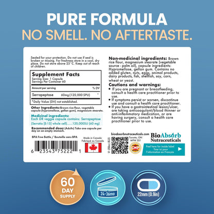 Bio Absorb Serrapeptase Supplement 120.000 SPU, Hochdosiert, Verzögerte Freisetzung, 60 Kapseln