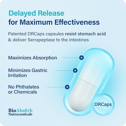Bio Absorb Serrapeptase Supplement 120.000 SPU, Hochdosiert, Verzögerte Freisetzung, 60 Kapseln