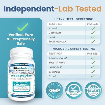 Bio Absorb Serrapeptase Supplement 120.000 SPU, Hochdosiert, Verzögerte Freisetzung, 60 Kapseln