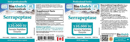 Bio Absorb Serrapeptase Supplement 120.000 SPU, Hochdosiert, Verzögerte Freisetzung, 60 Kapseln