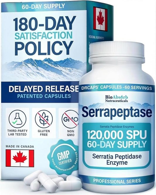 Bio Absorb Serrapeptase Supplement 120.000 SPU, Hochdosiert, Verzögerte Freisetzung, 60 Kapseln