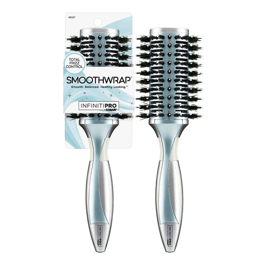InfinitiPro by Conair Haarbürste, Igelbürste, Rundbürste, entwirrt das Haar, reduziert Frizz und verleiht Volumen, Smoothwrap-Serie, Eisblau, 1 Stück