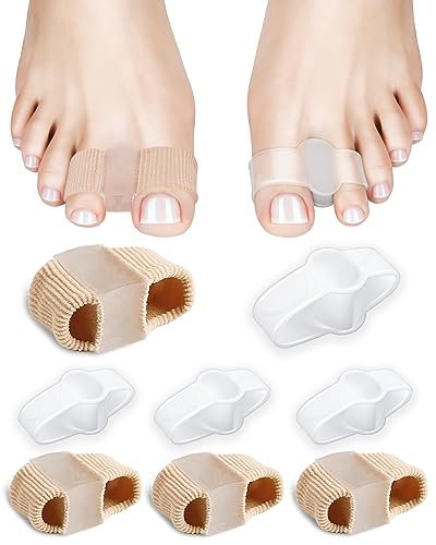 PGRODE 8-teilige Ballenzehenspreizer Gel Zehenkorrektor Weiche Große Zehenabstandshalter für Füße Frauen Männer Zehenkorrektur, Elastizität Hammerzehenstrecker mit 2 Schlaufen (4 Nylon+4 Gel)