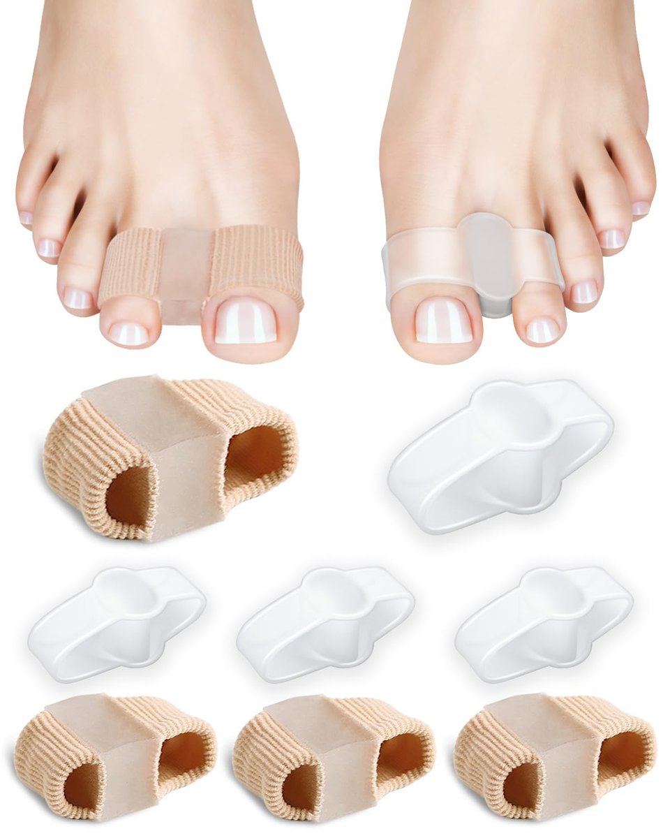 PGRODE 8-teilige Ballenzehenspreizer Gel Zehenkorrektor Weiche Große Zehenabstandshalter für Füße Frauen Männer Zehenkorrektur, Elastizität Hammerzehenstrecker mit 2 Schlaufen (4 Nylon+4 Gel)
