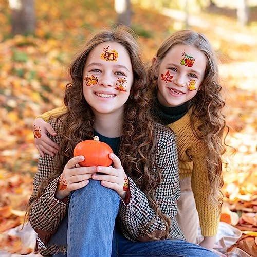 HOWAF 96 Herbst-Tattoos für Kinder – Temporäre Tattoos mit Kürbis & Vogelscheuche für Halloween & Herbstpartys