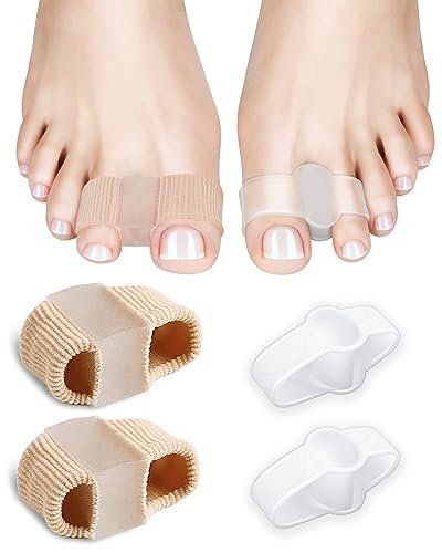 PGRODE 4er-Pack Zehenspreizer für Hallux-Valgus-Korrektur, Großzehenstrecker mit elastischem Hammerzeh-Korrektor, Zehentrenner für Damen und Herren, mit 2 Schlaufen (2 Nylon + 2 Gel)