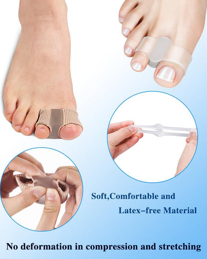 PGRODE 4er-Pack Zehenspreizer für Hallux-Valgus-Korrektur, Großzehenstrecker mit elastischem Hammerzeh-Korrektor, Zehentrenner für Damen und Herren, mit 2 Schlaufen (2 Nylon + 2 Gel)