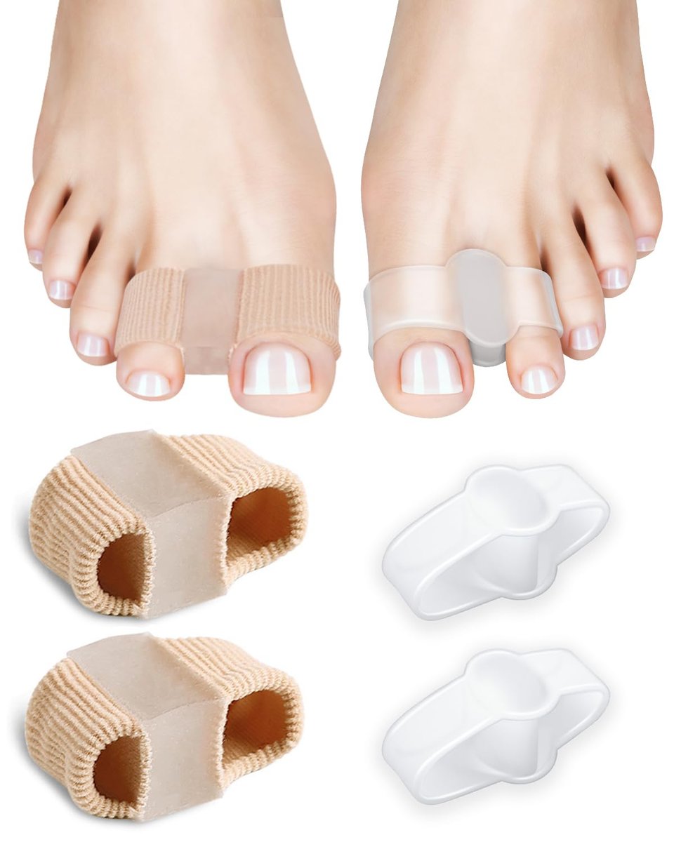 PGRODE 4er-Pack Zehenspreizer für Hallux-Valgus-Korrektur, Großzehenstrecker mit elastischem Hammerzeh-Korrektor, Zehentrenner für Damen und Herren, mit 2 Schlaufen (2 Nylon + 2 Gel)