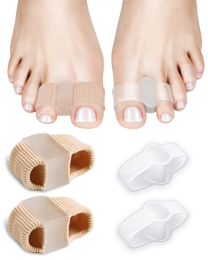 PGRODE 4er-Pack Zehenspreizer für Hallux-Valgus-Korrektur, Großzehenstrecker mit elastischem Hammerzeh-Korrektor, Zehentrenner für Damen und Herren, mit 2 Schlaufen (2 Nylon + 2 Gel)