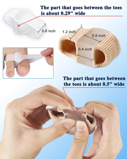 PGRODE 4er-Pack Zehenspreizer für Hallux-Valgus-Korrektur, Großzehenstrecker mit elastischem Hammerzeh-Korrektor, Zehentrenner für Damen und Herren, mit 2 Schlaufen (2 Nylon + 2 Gel)
