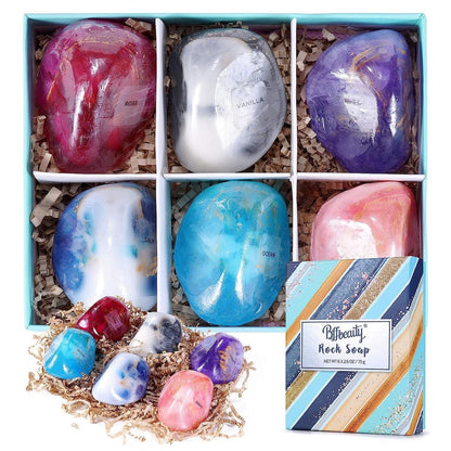 Bff Beauty 6er Set Seifensteine - Hand-, Gesichts- und Körperseifen, Feuchtigkeitsspendend, Edelstein-Design, Geschenkset für Frauen und Männer