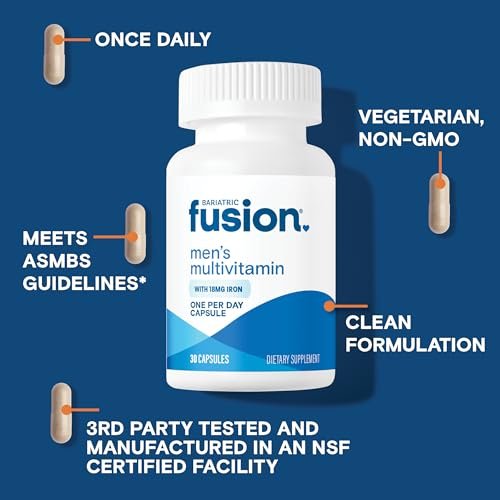 Bariatric Fusion One Per Day Multivitamin mit Eisen für Männer | Prostata- und Herzunterstützung* | für Magenbypass und Schlauchmagen | 30 Kapseln | 1 Monatsvorrat