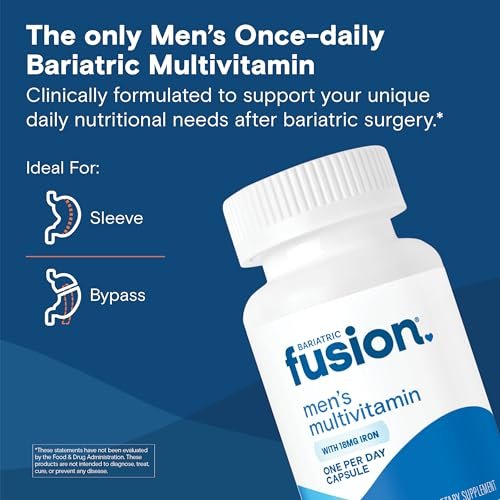 Bariatric Fusion One Per Day Multivitamin mit Eisen für Männer | Prostata- und Herzunterstützung* | für Magenbypass und Schlauchmagen | 30 Kapseln | 1 Monatsvorrat