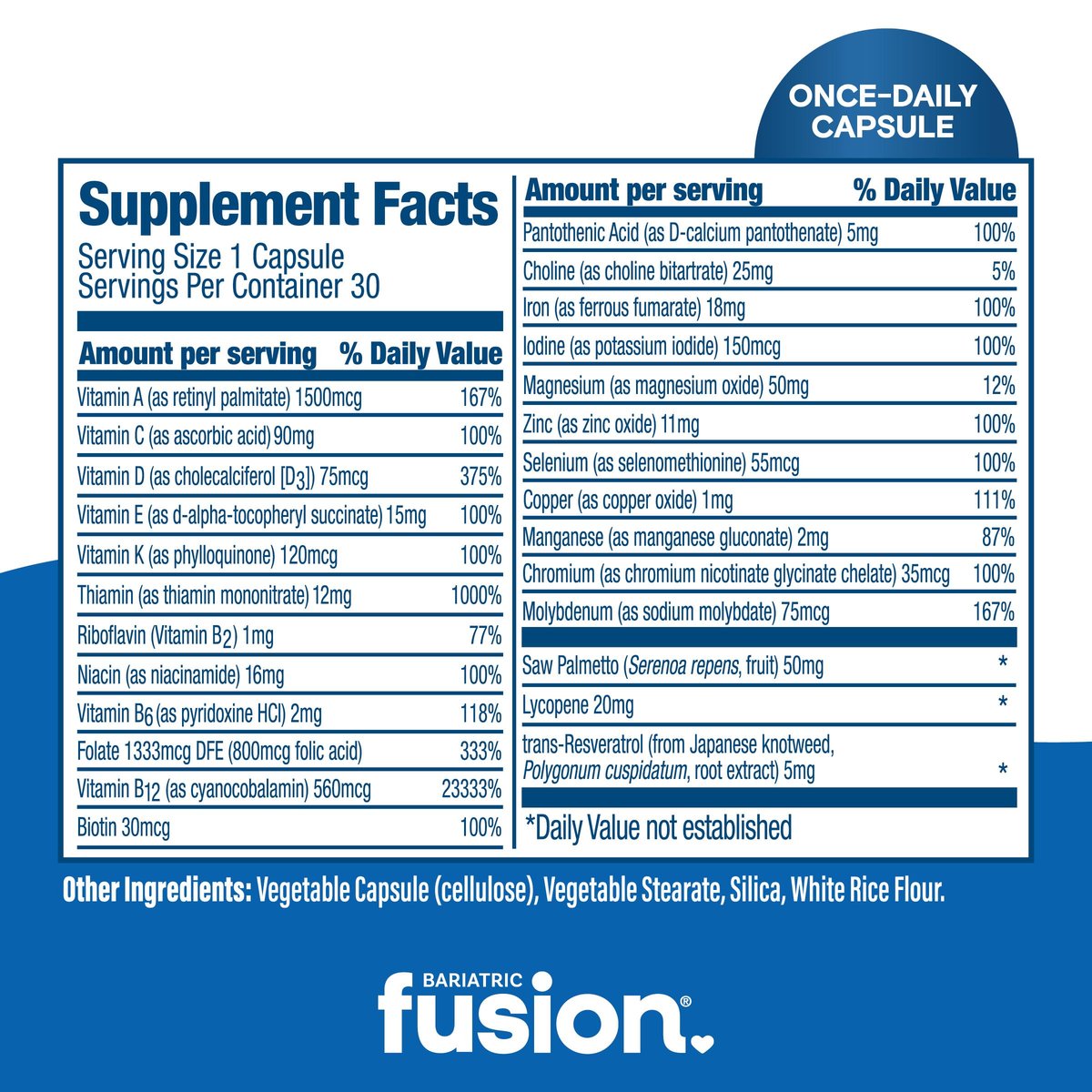 Bariatric Fusion One Per Day Multivitamin mit Eisen für Männer | Prostata- und Herzunterstützung* | für Magenbypass und Schlauchmagen | 30 Kapseln | 1 Monatsvorrat