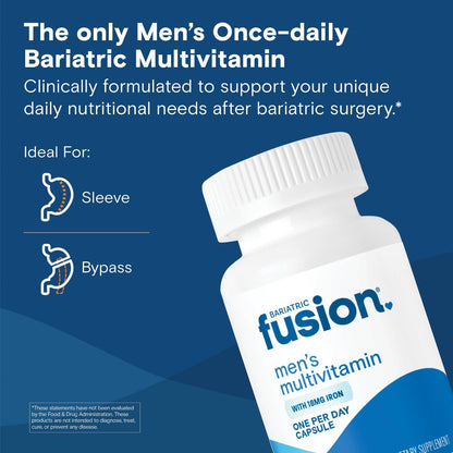 Bariatric Fusion One Per Day Multivitamin mit Eisen für Männer | Prostata- und Herzunterstützung* | für Magenbypass und Schlauchmagen | 30 Kapseln | 1 Monatsvorrat