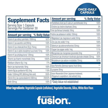 Bariatric Fusion One Per Day Multivitamin mit Eisen für Männer | Prostata- und Herzunterstützung* | für Magenbypass und Schlauchmagen | 30 Kapseln | 1 Monatsvorrat
