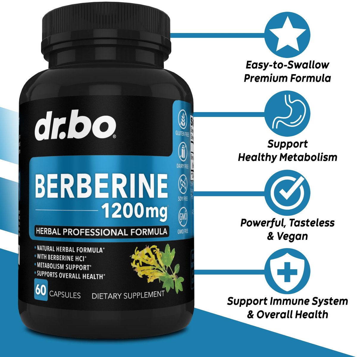 Berberin Kapseln 1200mg – Berberin HCL Nahrungsergänzung für gesunden Stoffwechsel – Premium Naturkomplex für Frauen und Männer – 60 Kapseln