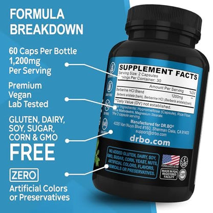 Berberin Kapseln 1200mg – Berberin HCL Nahrungsergänzung für gesunden Stoffwechsel – Premium Naturkomplex für Frauen und Männer – 60 Kapseln