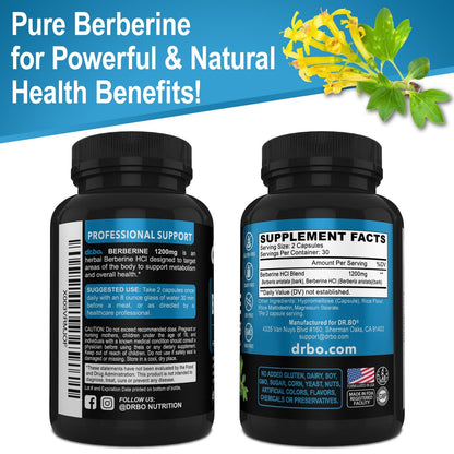 Berberin Kapseln 1200mg – Berberin HCL Nahrungsergänzung für gesunden Stoffwechsel – Premium Naturkomplex für Frauen und Männer – 60 Kapseln