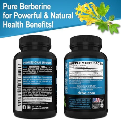 Berberin Kapseln 1200mg – Berberin HCL Nahrungsergänzung für gesunden Stoffwechsel – Premium Naturkomplex für Frauen und Männer – 60 Kapseln