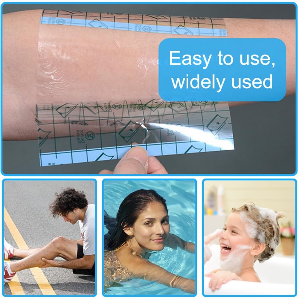 OBTANIM 50 Blatt Transparente Wasserfeste Dehnbare Klebebinde, Klare Folienabdeckung für Tattoo, Dusche, Schwimmschutz (15 x 15 cm)
