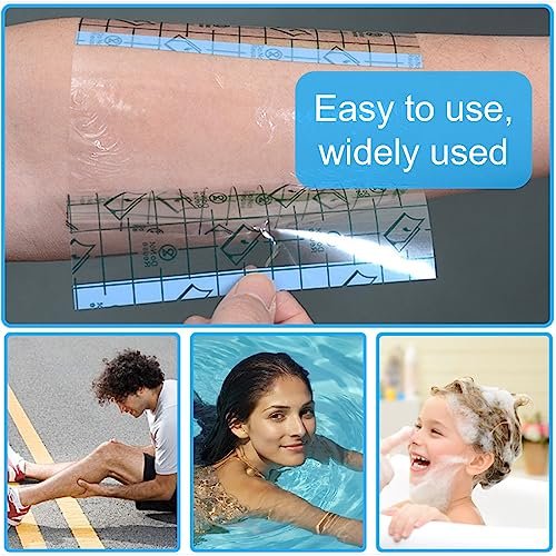 OBTANIM 50 Blatt Transparente wasserdichte dehnbare Klebeverbände – Klarsichtfolie als Tattoo-Schutz, Dusch- und Schwimmschutz (20 x 20 cm)