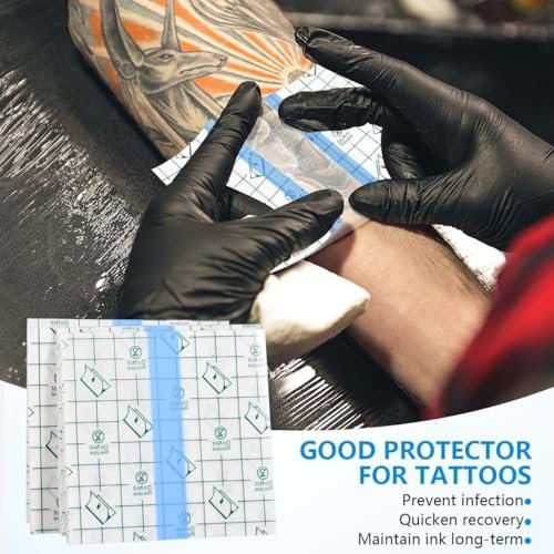 OBTANIM 50 Blatt Transparente, wasserdichte dehnbare Klebebinde – Klarsichtfolie für Tattoo, Dusche und Schwimmen (10 x 10 cm)