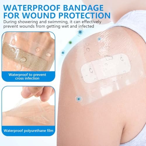 OBTANIM 50 Blatt Transparente, wasserdichte dehnbare Klebebinde – Klarsichtfolie für Tattoo, Dusche und Schwimmen (10 x 10 cm)