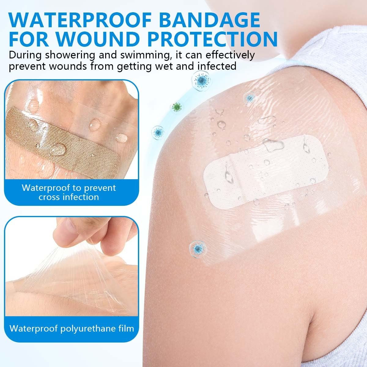 OBTANIM 50 Blatt Transparente, wasserdichte dehnbare Klebebinde – Klarsichtfolie für Tattoo, Dusche und Schwimmen (10 x 10 cm)