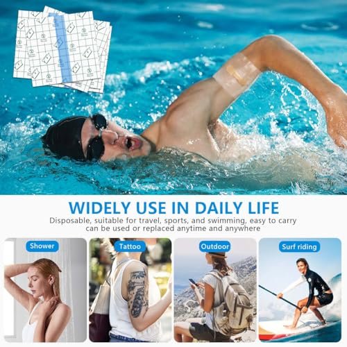 OBTANIM 50 Blatt Transparente, wasserdichte dehnbare Klebebinde – Klarsichtfolie für Tattoo, Dusche und Schwimmen (10 x 10 cm)