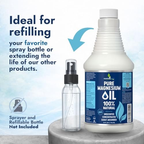 Reines Magnesium Öl Spray 946 ml - Topisches Magnesium Spray für Schlaf & Füße - Extra Stark - USP-Qualität - 100% natürlich & organisch für Muskelkater & Krämpfe - Ohne Sprühkopf - Hergestellt in den USA