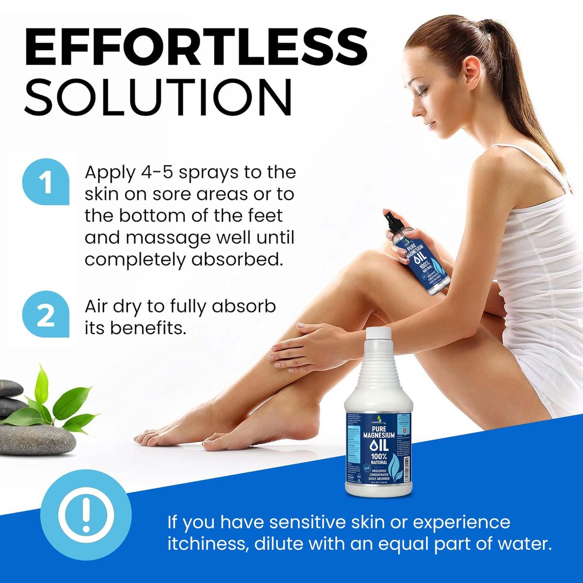 Reines Magnesium Öl Spray 946 ml - Topisches Magnesium Spray für Schlaf & Füße - Extra Stark - USP-Qualität - 100% natürlich & organisch für Muskelkater & Krämpfe - Ohne Sprühkopf - Hergestellt in den USA