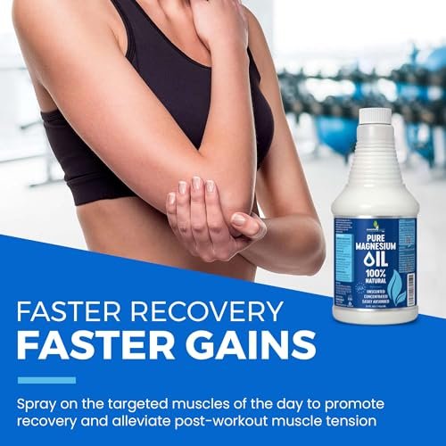 Reines Magnesium Öl Spray 946 ml - Topisches Magnesium Spray für Schlaf & Füße - Extra Stark - USP-Qualität - 100% natürlich & organisch für Muskelkater & Krämpfe - Ohne Sprühkopf - Hergestellt in den USA