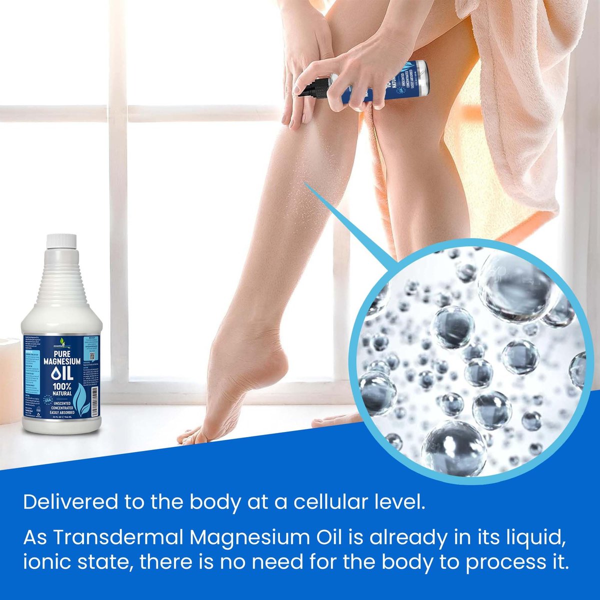 Reines Magnesium Öl Spray 946 ml - Topisches Magnesium Spray für Schlaf & Füße - Extra Stark - USP-Qualität - 100% natürlich & organisch für Muskelkater & Krämpfe - Ohne Sprühkopf - Hergestellt in den USA