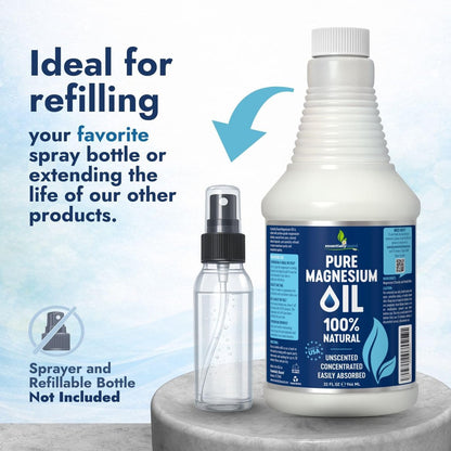 Reines Magnesium Öl Spray 946 ml - Topisches Magnesium Spray für Schlaf & Füße - Extra Stark - USP-Qualität - 100% natürlich & organisch für Muskelkater & Krämpfe - Ohne Sprühkopf - Hergestellt in den USA
