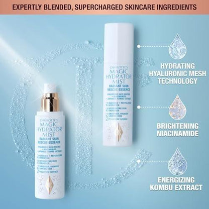 Charlotte Tilbury Magic Hydrator Face Mist - Feuchtigkeitsspray für sofortigen, strahlenden Glow - Optimiert die Aufnahme von Pflegeprodukten, belebt den Teint und hinterlässt sichtbar strahlende Haut