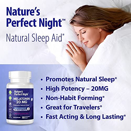 Nature's Perfect Night | Melatonin 20 mg | 180 schnell lösliche Tabletten, 2er-Pack | Natürlicher Beerenmix-Geschmack | Hochwirksam | Zuckerfrei | Vegan | Glutenfrei
