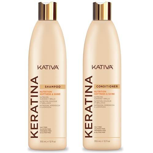 KATIVA Keratin Shampoo und Conditioner Set – 2er-Pack, 12 oz – Sulfatfrei, salzfrei und parabenfrei für Ernährung, Weichheit und Glanz