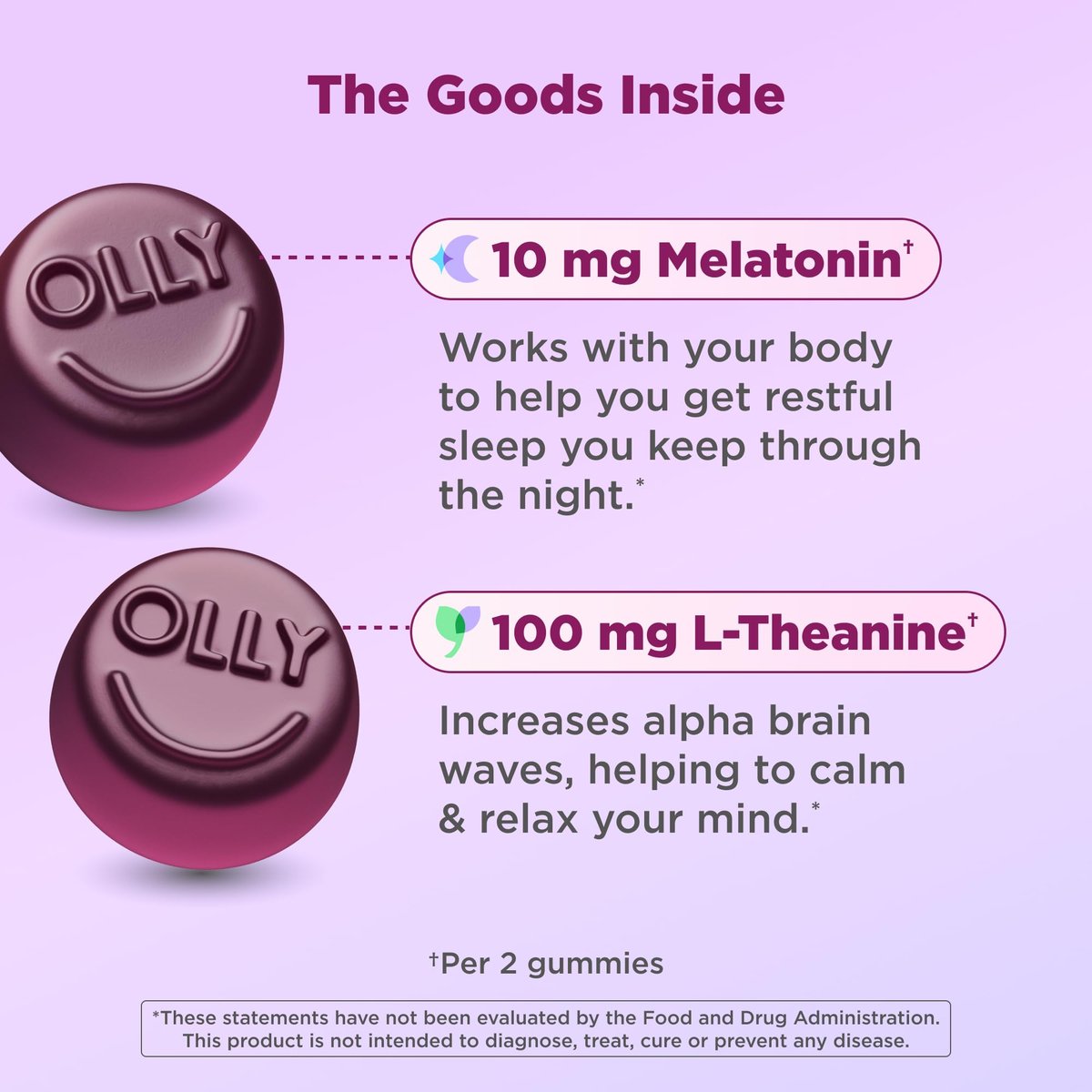 OLLY Max Strength Schlafgummi, 10 mg Melatonin, L-Theanin, Kamille, Zitronenmelisse, Zuckerfrei, Vegetarisches Schlafmittel, Erdbeere - 50 Stück