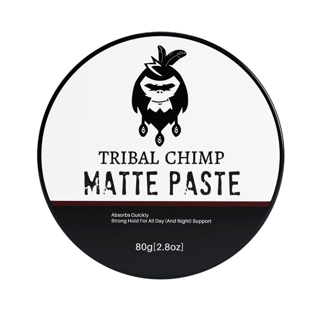 Tribal Chimp Matte Haarstyling-Paste für Männer – Mittlerer bis starker Halt, matter Glanz, einfach aufzutragen & auswaschbar – Styling-Paste für alle Haartypen, Textur & Volumen-Boost – 80g