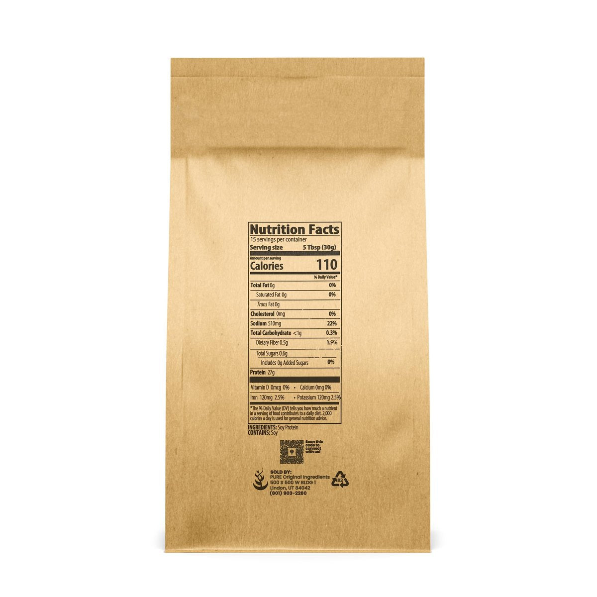 PURE ORIGINAL INGREDIENTS Sojaprotein-Isolat, Immer rein, keine Füllstoffe oder Zusätze (1 Pfund)