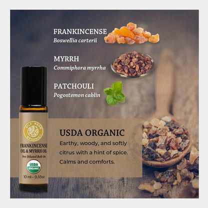 Bio Weihrauch & Myrrhe Roll-On für Körperbeschwerden, Steifheit & Kribbeln - USDA Bio Aromatherapie Roller, 10ml