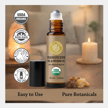 Bio Weihrauch & Myrrhe Roll-On für Körperbeschwerden, Steifheit & Kribbeln - USDA Bio Aromatherapie Roller, 10ml