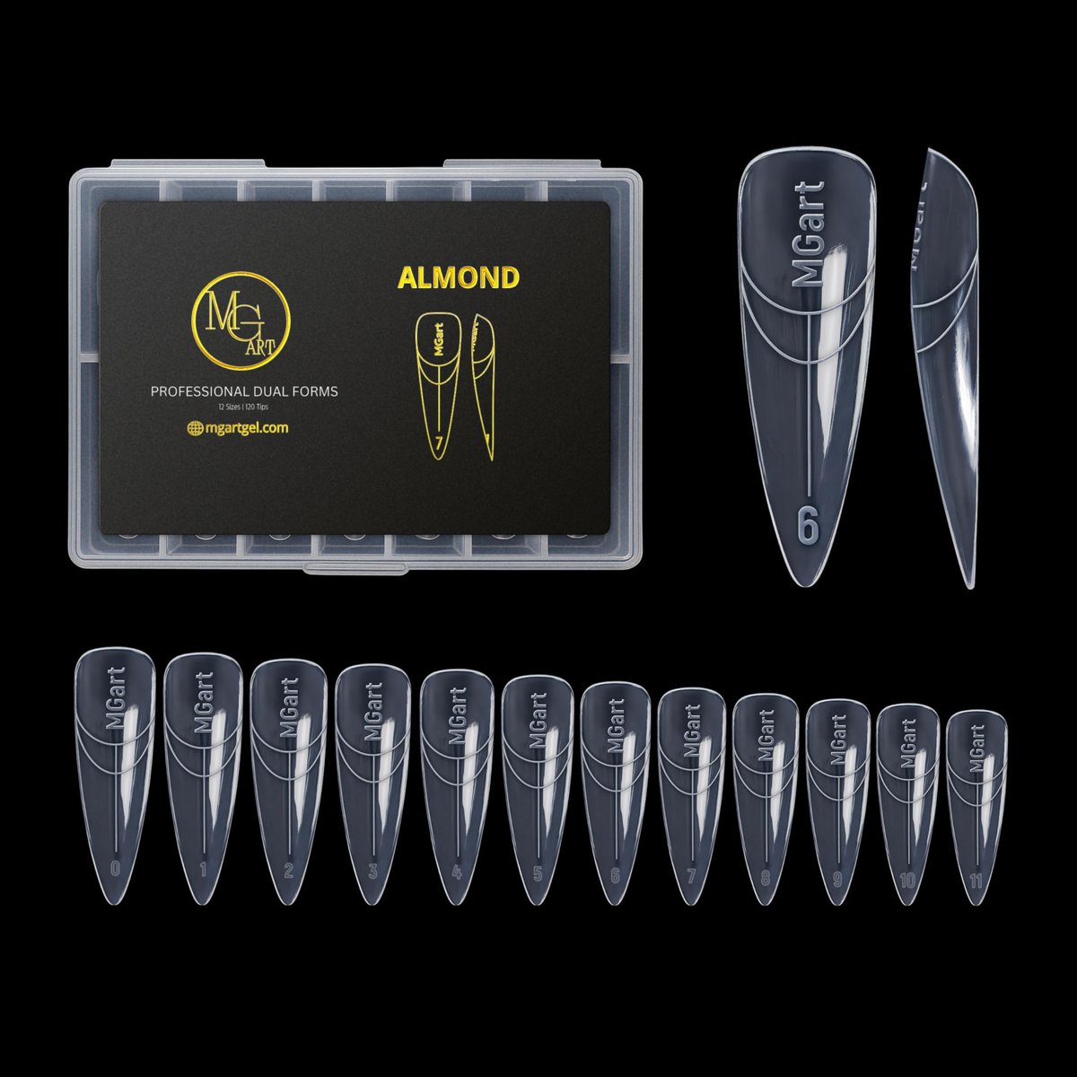 MGART Dual Nail Forms ALMOND – Wiederverwendbare Nagelschablonen für Polygel, Acryl & Nagelverlängerung, 12 Größen, ABS-Material
