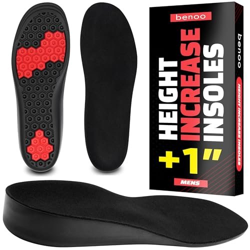 Benoo Höhenverstellbare Einlegesohlen für Männer (+2,5 cm) – Diskrete Schuhpolster, ganztägiger Komfort, stoßdämpfendes Gel, zuschneidbar für die meisten Sneaker & Schuhe, Selbstbewusstseins-Booster (Männer 43-45,5)