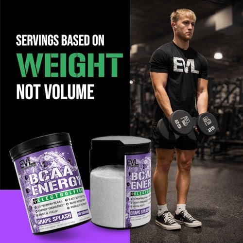 EVL BCAAs Aminosäuren Pulver - BCAA Energie Pre Workout Pulver für Muskelregeneration, schlanken Muskelaufbau und Ausdauer - Erfrischendes Post Workout Getränk mit 6 wichtigen Elektrolyten - Grape Splash, 30 Portionen