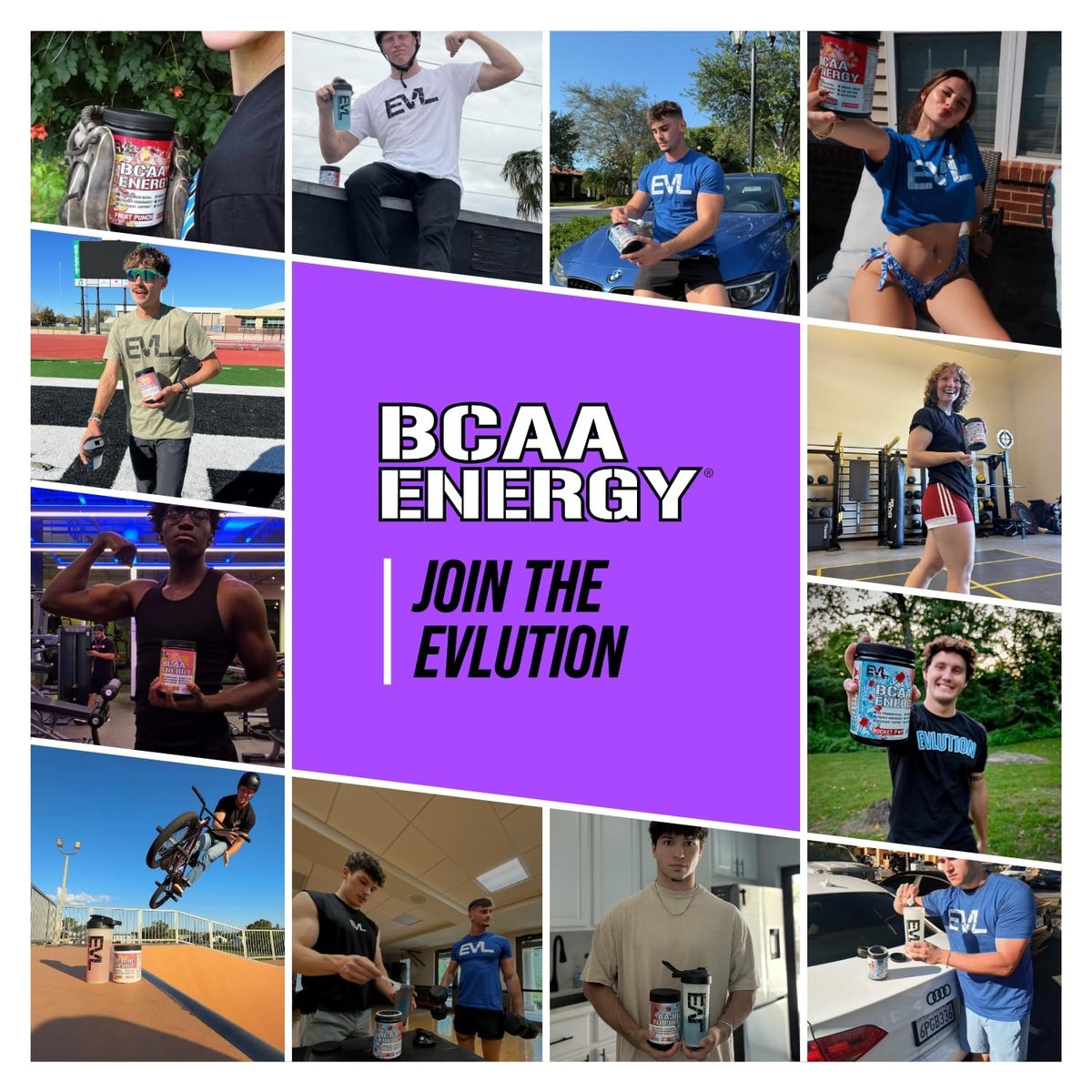 EVL BCAA Aminosäuren Pulver – BCAA Energie Pre Workout Pulver für Muskelregeneration, schlanken Muskelaufbau und Ausdauer – Erfrischendes Post Workout Getränk mit natürlichem Koffein – Furious Grape, 30 Portionen