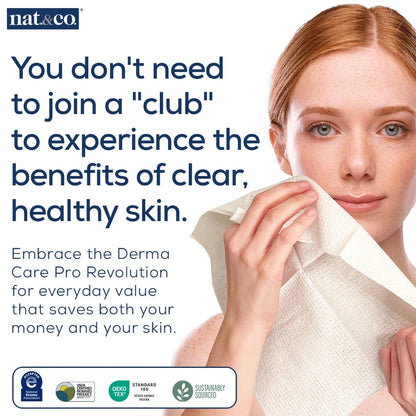 Nat.&Co. Derma Care Pro 100 % USDA zertifizierte biobasierte Materialien – Professionelle extragroße Gesichtstücher, Make-up-Entferner, Reinigungstücher für empfindliche und saubere Haut – 50 Stück